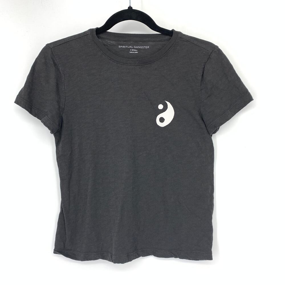 Spiritual Gangster Short Sleeve Crew Neck T-Shirt Womens XS Gray Black Yin Yang
